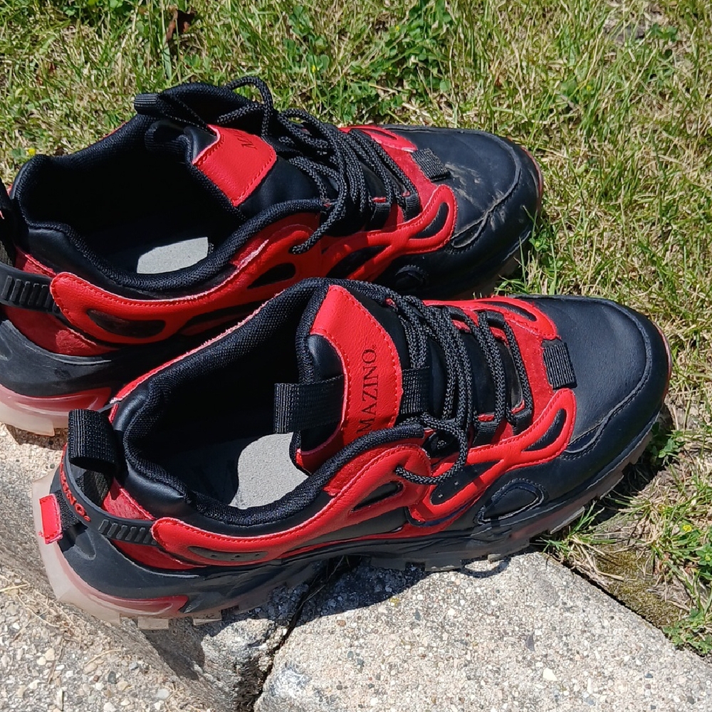 Dynamic Red and Black Athletic Shoes with Chunky Sole